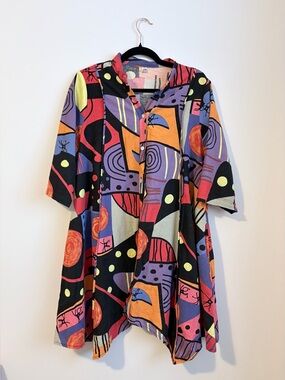 Hourglass Abstract Art Print Linen Cotton Tunic Top Women’s Large Boho